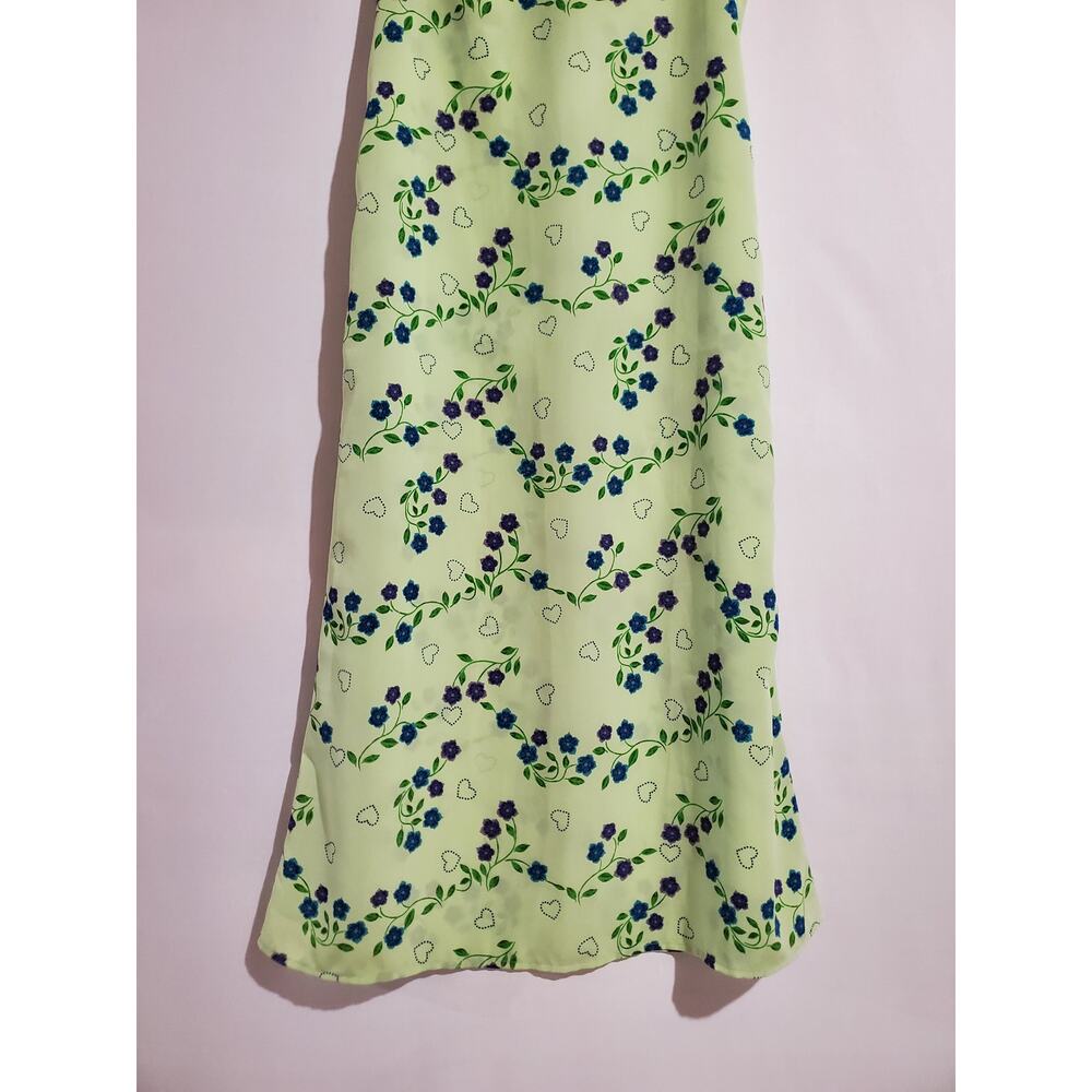 Vtg SWAT Kids 90s y2k Floral Heart Sleeveless Tieback Dress Girl 14 Green Summer - Picture 2 of 8